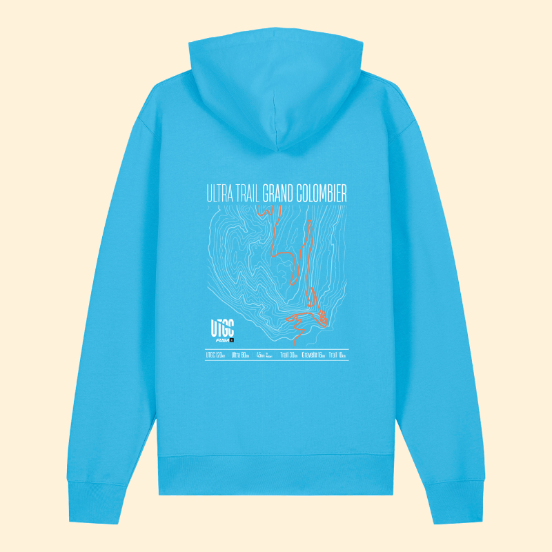 Sweat à capuche bleu Ultra Trail du Grand Colombier