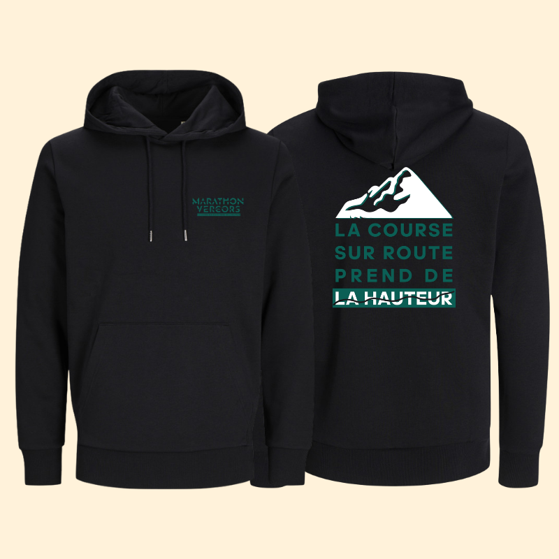 Sweat à capuche noir Marathon du Vercors